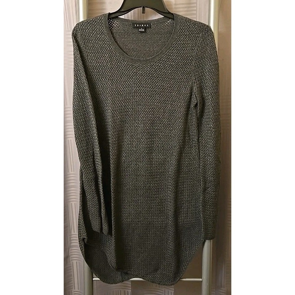 Tribal Gray Cotton-Blend 3/4 Sleeves Pull Over Sweater Size Small‎